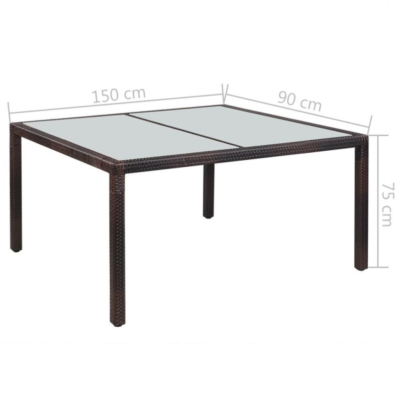 Puutarhapöytä 150x90x75 cm ruskea polyrottinki ja lasi