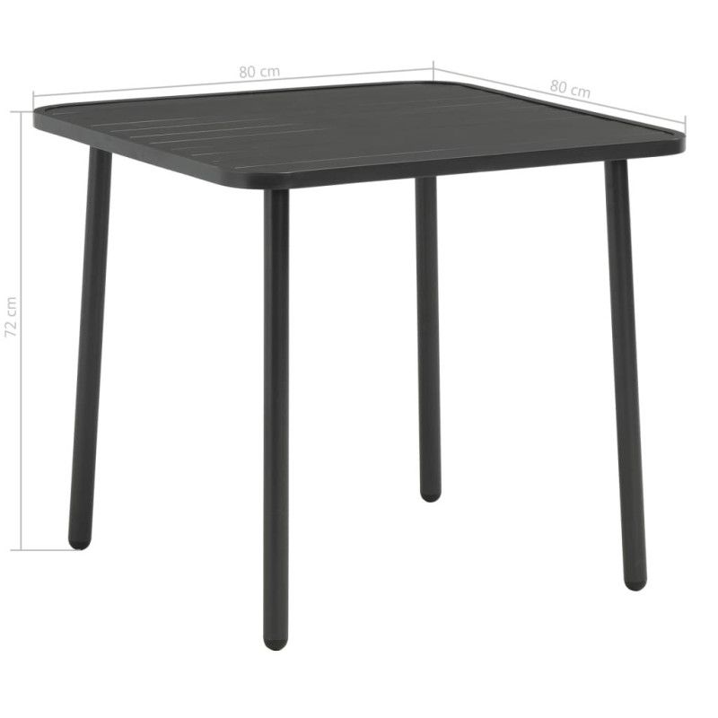 Puutarhapöytä tummanharmaa 80x80x72 cm teräs