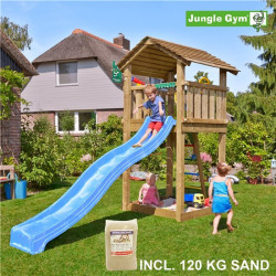 Jungle Gym Cottage Leikkitornikokonaisuus, Sininen liukumäki ja hiekka 120kg