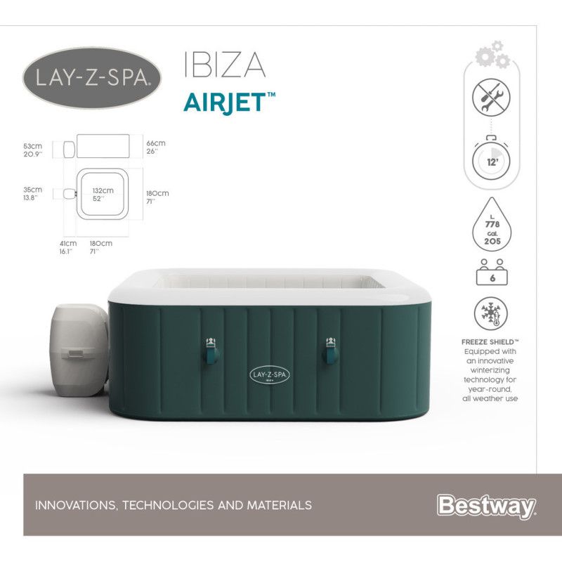 Bestway Lay-Z-Spa Ibiza AirJet - Ilmatäytteinen Poreallas, 180 x 66cm