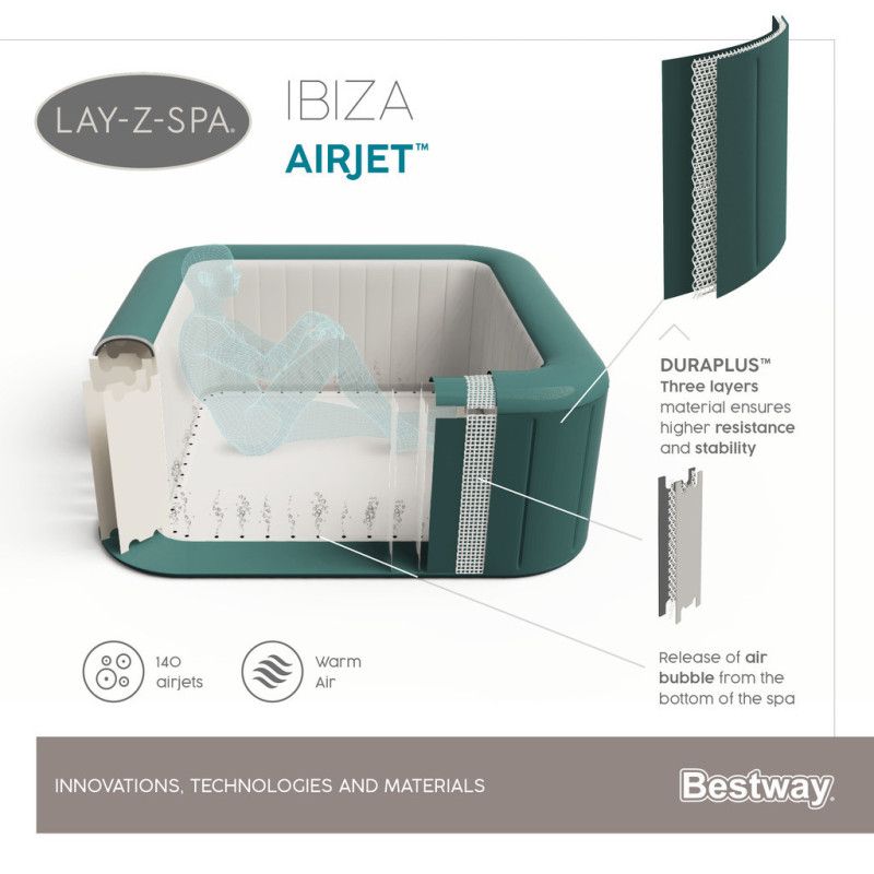 Bestway Lay-Z-Spa Ibiza AirJet - Ilmatäytteinen Poreallas, 180 x 66cm