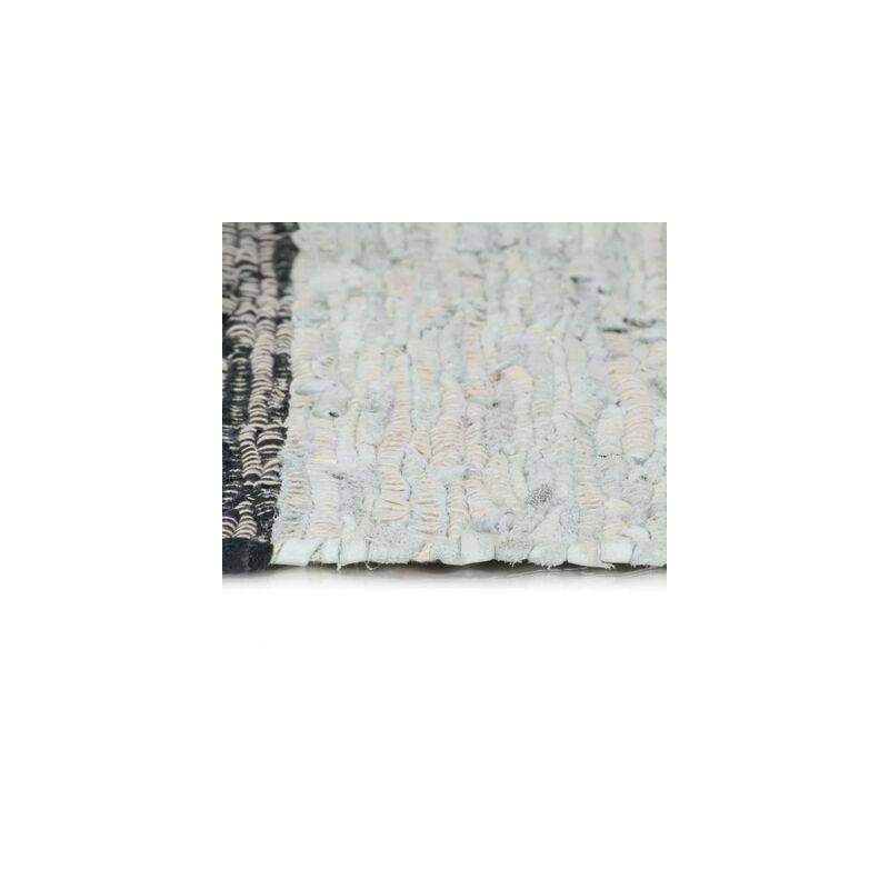 Käsin punottu chindi-matto nahka 120x170 cm vaaleanharmaa/musta