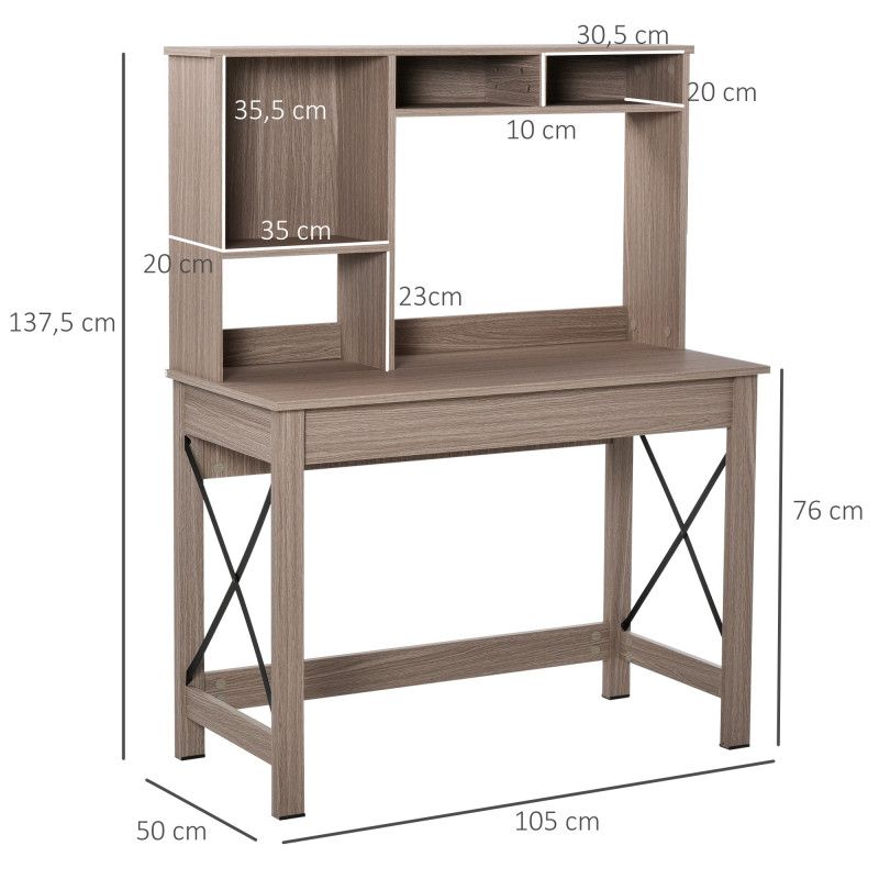Työpöytä hyllyillä 105 cm x 50 cm x 137, 5 cm