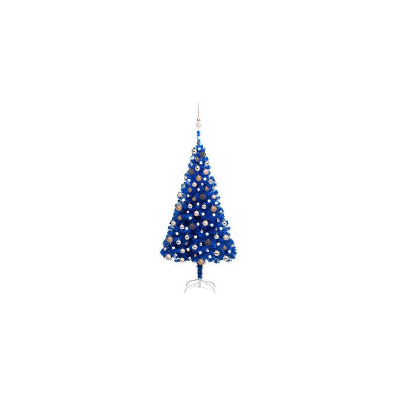 Sininen joulukuusi LED-valoilla ja palloilla 150cm