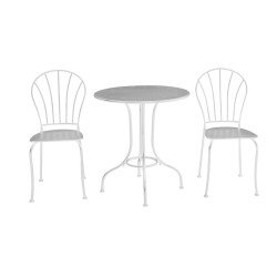 Chic Garden metallinen bistrosetti Angela, pöytä + 2 tuolia, valkoinen