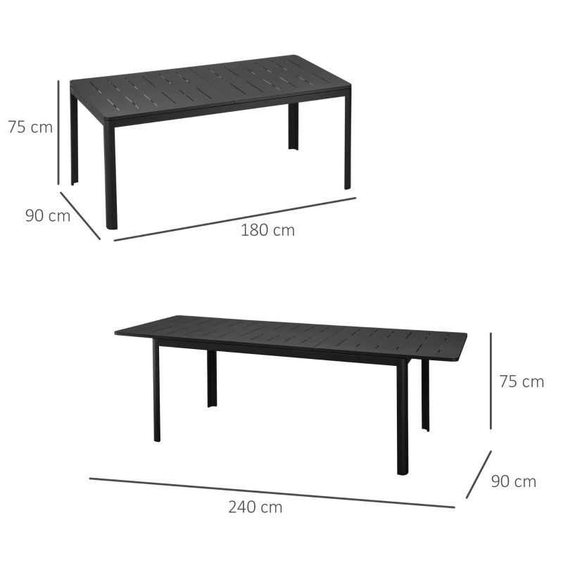 180-240 CM Puutarhapöytä jatkopalalla, musta