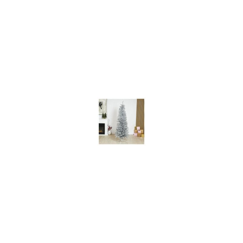 Hopeanvärinen joulukuusi kapea PVC "Bling" 180x68 cm (ilman valoja)