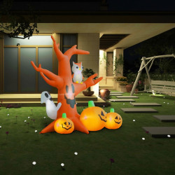 Halloween täytettävä kummituspuu kurpitsoilla 6 LEDiä 2,6 m
