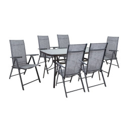 Ulkoruokailuryhmä DUBLIN pöytä, 6 kokoontaitettavaa tuolia, harmaa