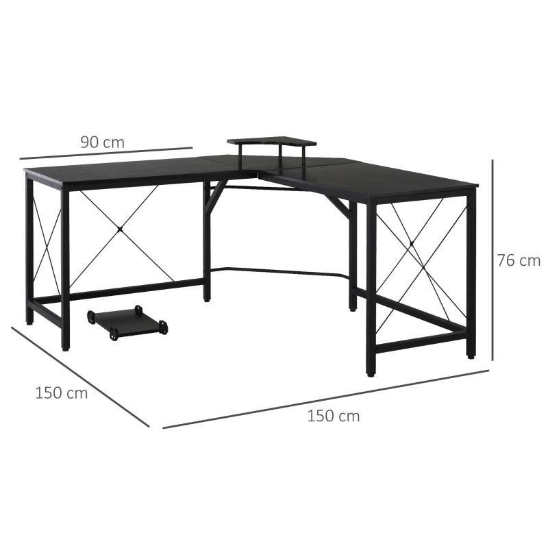 L-muotoinen työpöytä 150 x 150 cm, musta