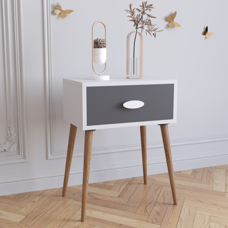 Yöpöytä "Singol L", 60 x 45 x 30 cm, valkoinen / harmaa