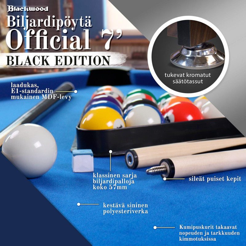 BLACKWOOD BILJARDIPÖYTÄ. 7' Official BLACK
