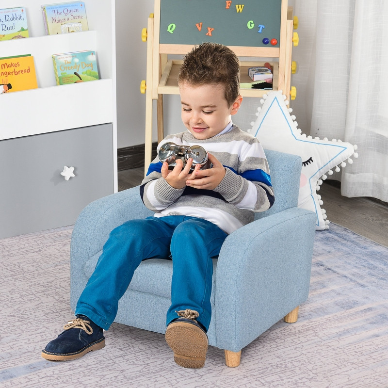 Lasten nojatuoli paksulla vaahtomuovilla & liukumattomilla jaloilla, 3-5-vuotiaille lapsille, Sininen 49x45x44.5 cm