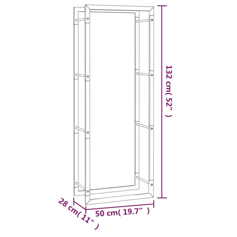 Polttopuuteline mattamusta 50x28x132 cm teräs