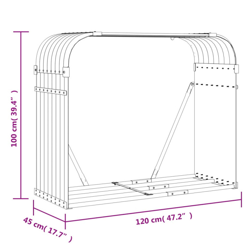 Polttopuuteline antrasiitti 120x45x100 cm galvanoitu teräs