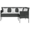 L-muotoinen sohva tyynyillä polyrottinki musta