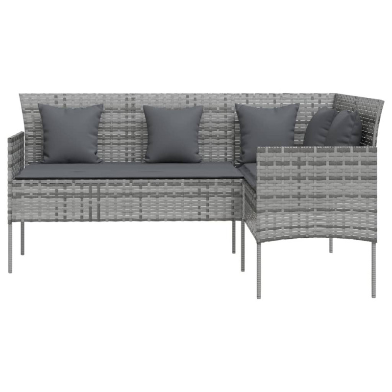 L-muotoinen sohva tyynyillä polyrottinki harmaa