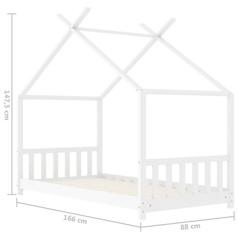 Lasten sängynrunko valkoinen täysi mänty 80x160 cm