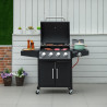 Outsunny kaasugrilli BBQ 3 polttimella 3kw sivupöydät paineenalennin letkut kaappi teräs musta 132.4cm x 55cm x 109cm