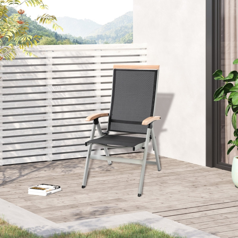 Outsunny taittuva puutarhatuoli  puutarhaan parvekkeelle terassille alumiini+verkko musta+hopea 61 x 64 x 112 cm