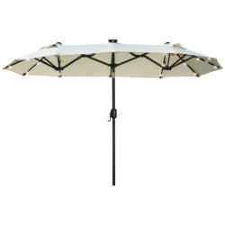 Outsunny aurinkovarjo, kallistettava, aurinkopaneelilla, 35 LEDiä, teräsrunko, beige, 2,95 x 1,50 x 2,19 m.