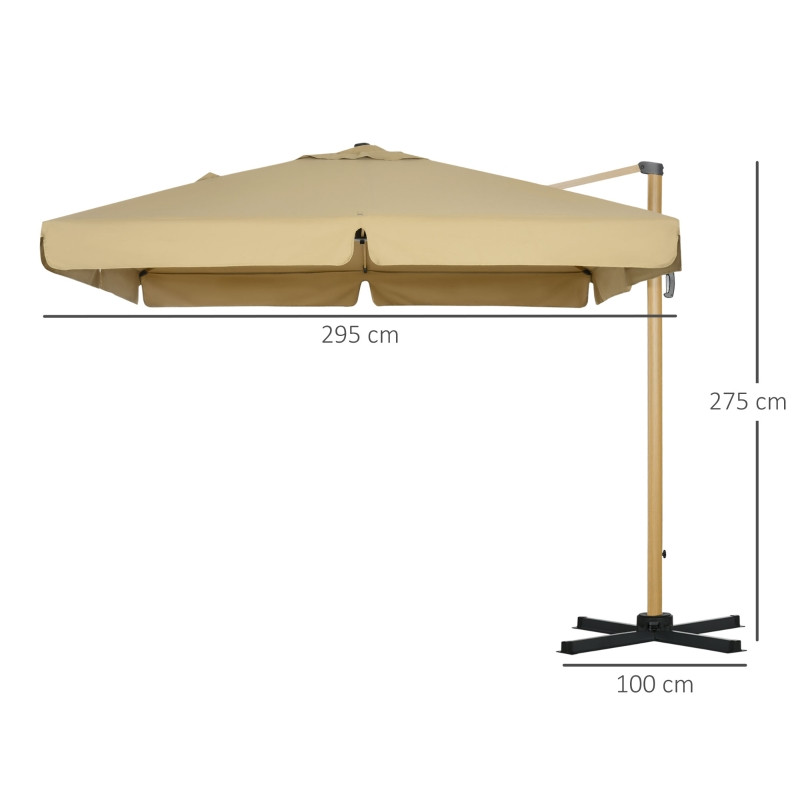 Outsunny aurinkovarjo, kallistettava, korkeussäädettävä, suojapeitteellä, khaki, 2,95 x 2,95 x 2,75 m