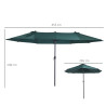 Outsunny aurinkovarjo puutarhasateenvarjo, käsikampi tummanvihreä soikea 460 x 270 x 240 cm