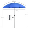 Outsunny rantavarjo, aurinkovarjo, tuuletusaukoilla, säädettävä kallistus, UV50+ Ø1.80, sininen, sininen