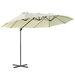 Outsunny aurinkovarjo, jossa kampi Säädettävä puutarhan aurinkovarjo metalli Kermanvalkoinen 440 x 270 x 250 cm