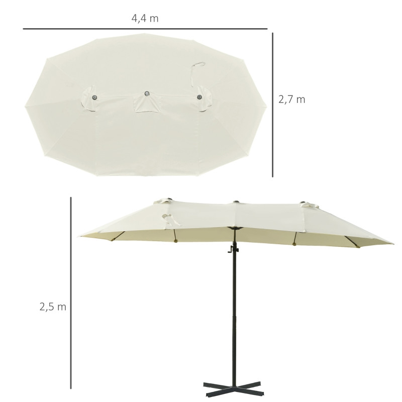 Outsunny aurinkovarjo, jossa kampi Säädettävä puutarhan aurinkovarjo metalli Kermanvalkoinen 440 x 270 x 250 cm