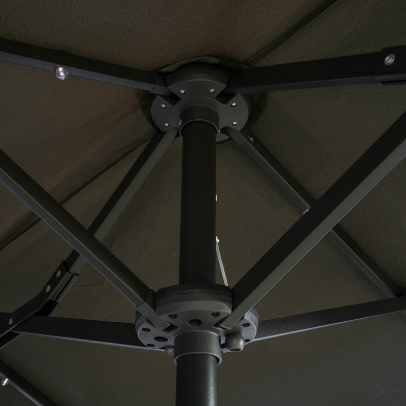 Outsunny aurinkovarjo, kaksoisvarjo, kallistettava, aurinkopaneelilla, 35 LEDiä, teräsrunko, harmaa, 2,95 x 1,50 x 2,19 m.