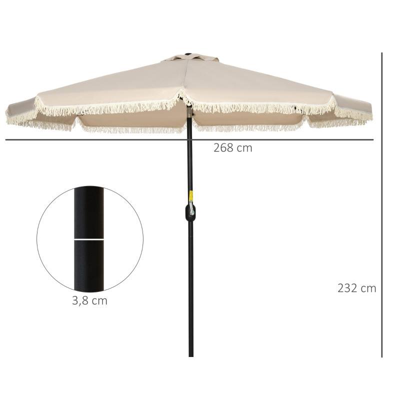 Outsunny aurinkovarjo, hapsuilla, kallistettava, käsikahva, teräs+polyesteri, khaki, Ø268 x 232 cm, Ø268 x 232 cm.