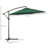 Outsunny aurinkovarjo käsikahvalla Säänkestävä 3 m x 3 m x 2,5 m XXL vihreä