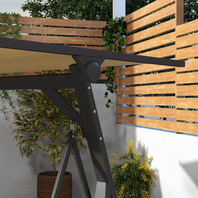 Outsunny Hollywood puutarhakeinu 3-paikkainen keinu, aurinkokatoksella, säänkestävä, beige + musta