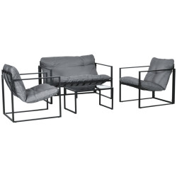 Outsunny-puutarhakalustesarja, 1 lasipöytä, 2 nojatuolia. 1 sohva, säänkestävä, 114 cm x 70 cm x 67 cm, harmaa + musta.