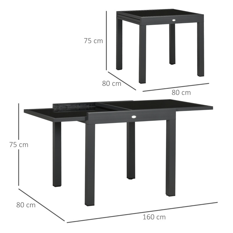 Outsunny-puutarhapöytä kokoontaitettava, säänkestävä, 160 cm × 80 cm × 75 cm, musta