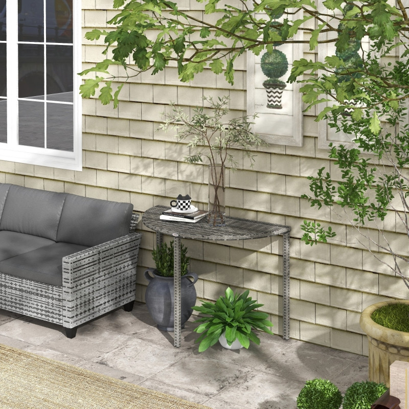 Outsunny puutarhapöytä, puoliympyrän muotoinen, polyrottinki+metalli, 100x50x74 cm, harmaa