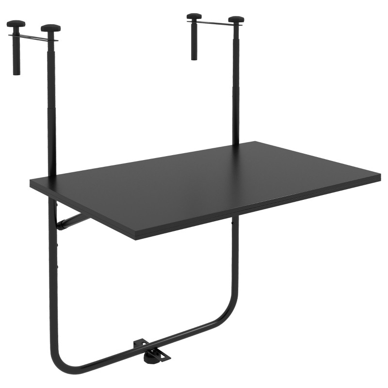 Outsunny parvekepöytä, 6-15cm paksuihin kaiteisiin, säädettävä, kokoontaitettava, ruostumaton metalli, 62x60x85.5cm, musta