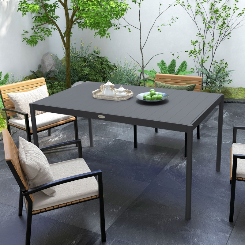 Outsunny-puutarhapöytä säänkestävä, alumiinia, 145 x 90 x 74 cm, tummanharmaa
