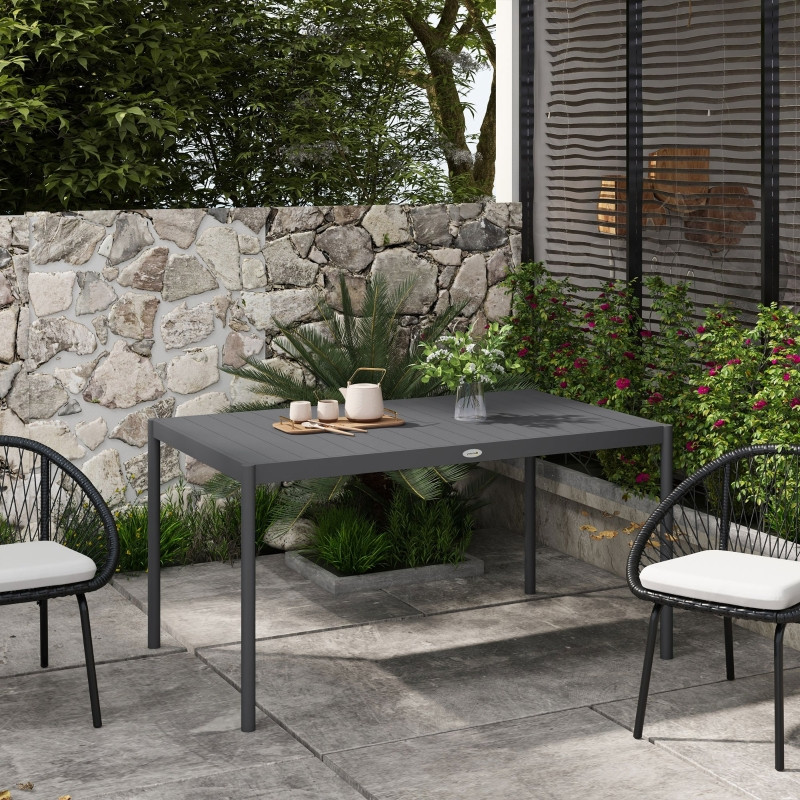Outsunny-puutarhapöytä säänkestävä, alumiinia, 145 x 90 x 74 cm, tummanharmaa