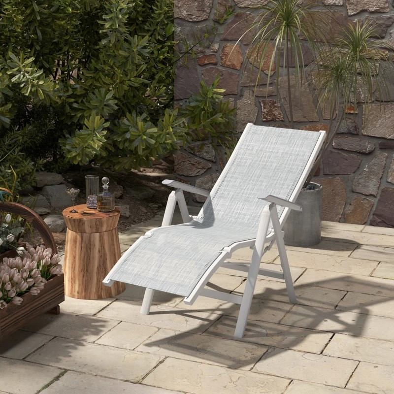 Outsunny puutarhan nojatuoli puutarhatuoli, säänkestävä, 62cm x 96cm x 108cm, harmaa + valkoinen