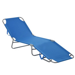 Outsunny aurinkotuoli, säädettävä selkänoja, ruostumattomasta metallista valmistettu runko, 187 x 55 x 24, sininen