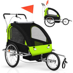 2-in-1 Polkupyöräperävaunu 2 lapselle, kokoontaitettava, 5-pisteturvavyöllä, vihreä