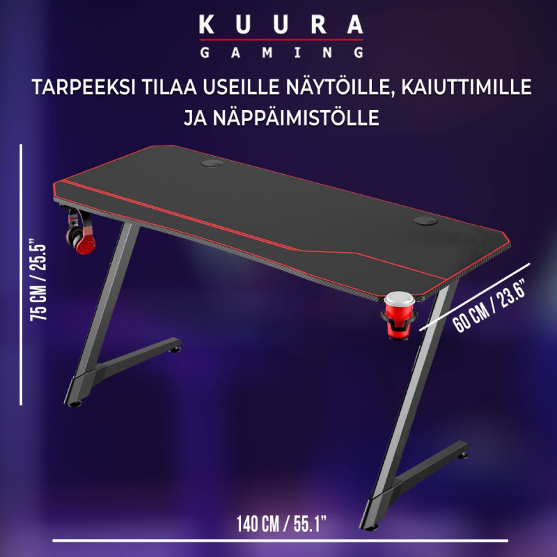 KUURA GAMING PELIPÖYTÄ PRO 140X60 CM