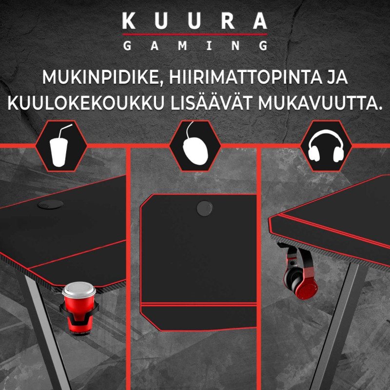 KUURA GAMING PELIPÖYTÄ PRO 140X60 CM