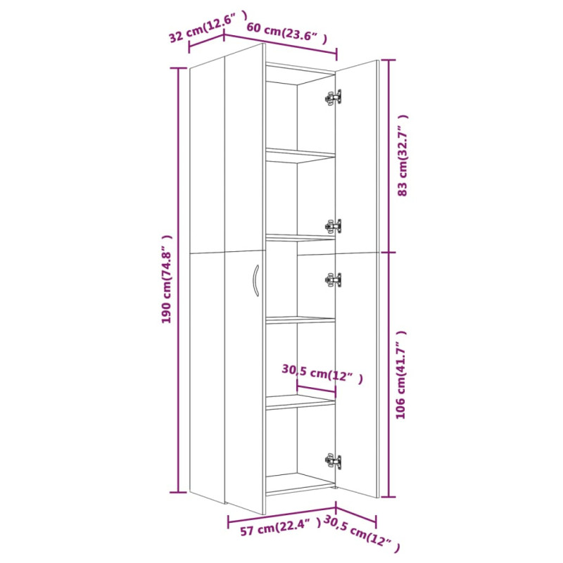 Toimistokaappi ruskea tammi 60x32x190 cm tekninen puu