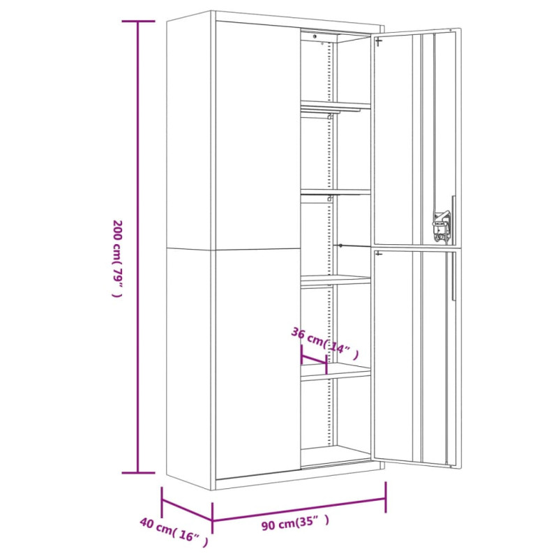 Arkistokaappi musta 90x40x200 cm teräs