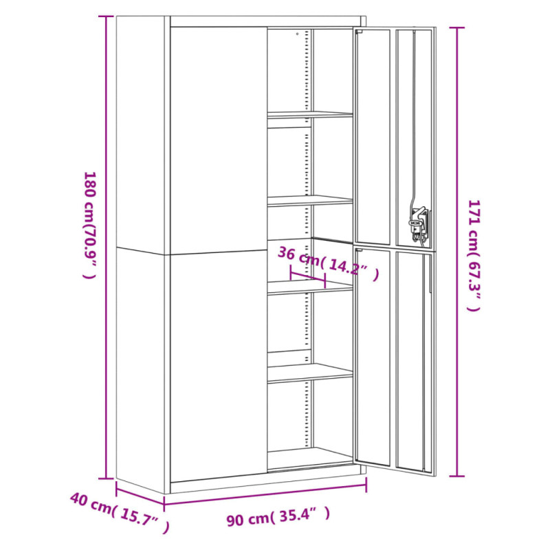 Arkistokaappi antrasiitti ja punainen 90x40x180 cm teräs