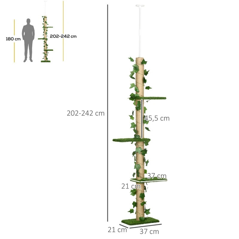 Korkeussäädettävä raapimispuu 202-242 cm, lastulevy, vihreä/keltainen