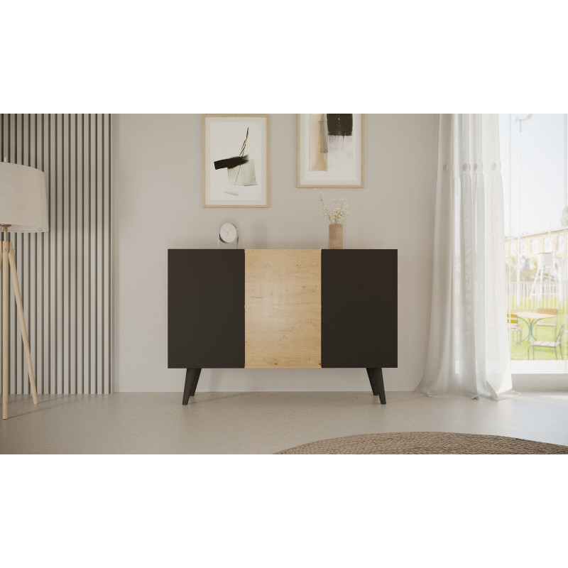 Kocot Toronto senkki 120cm, 3 kaappia, säädettävä hyllykorkeus, musta/beige